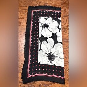 Floral Black White Scarf  Wrap Collection Xiix Dot Accent Floral Square